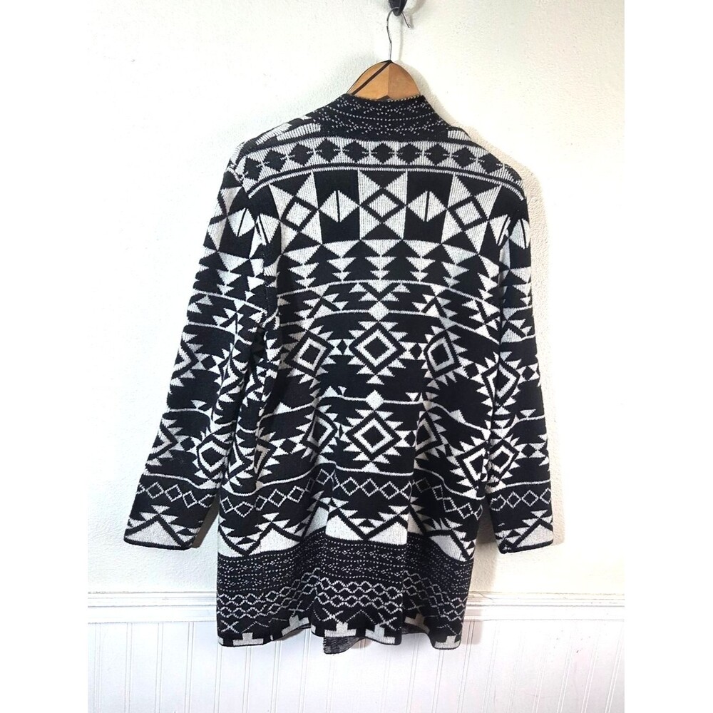 Frye Womens NWT Black White Aztec Cardigan Sweater Open Front Knit Size Large - Picture 5 of 13